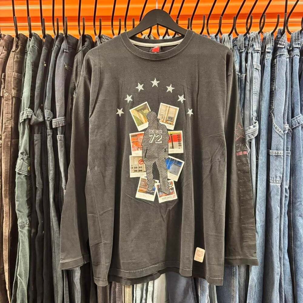 Vintage 90s Y2K Ecko Unltd Long Sleeve Shirt - Black Grunge Skater Tee - Medium